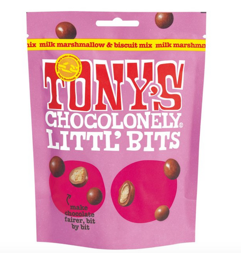 tony chocolonely little bits mix - milk marshmallow & biscuit 100g