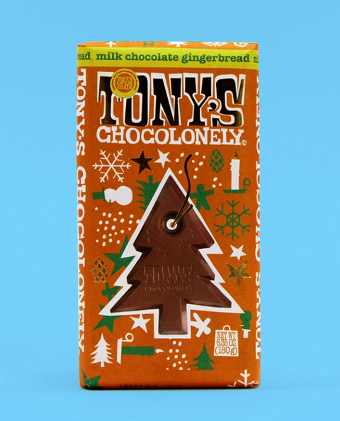 tony chocolonely xmas gingerbread bar 180g milk chocolate with spiced gingerbread festive fairtrade treat