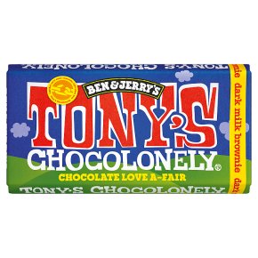 tony chocolonely ben & jerry's dark milk choc brownie 180g rich dark milk chocolate with fudgy brownie fairtrade chocolate bar