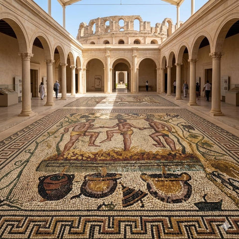 Roman mosaic showing olive oil production