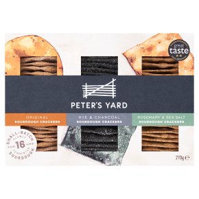 box of peter's yard sourdough cracker selection on white background