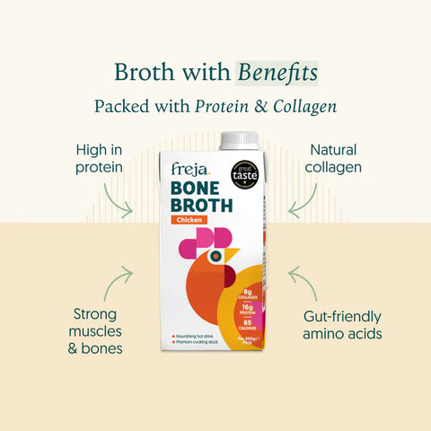 bone broth on white and cream background and benefits