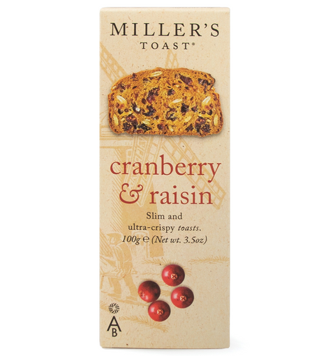 box of Miller's toast cranberry and raisin