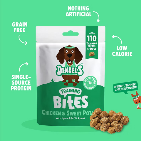 bag of training bites on green background