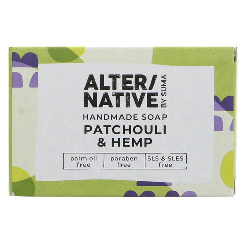 Handmade soap packaging with 'Alter/native by Suma' branding on a white background