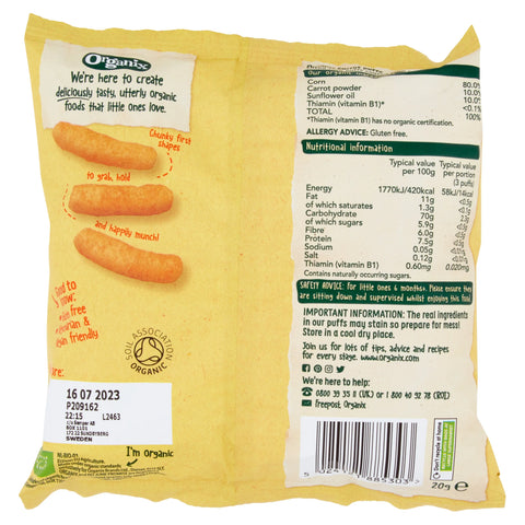 nutrition label on Organix bag on white background