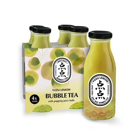 Packaging of Yuzu Lemon Bubble Tea with visible branding on a white background