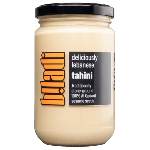 jar of biladi  lebanese tahini 100% sesame seeds