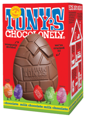 image of a box containing a tony's easter egg with additional small chocolates