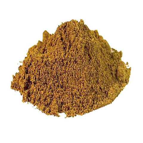 pile of organic garam masala on a white background
