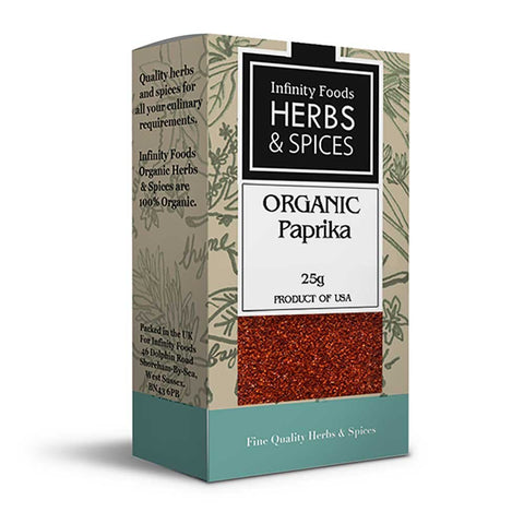 box of Infinity Foods Organic Paprika on white background