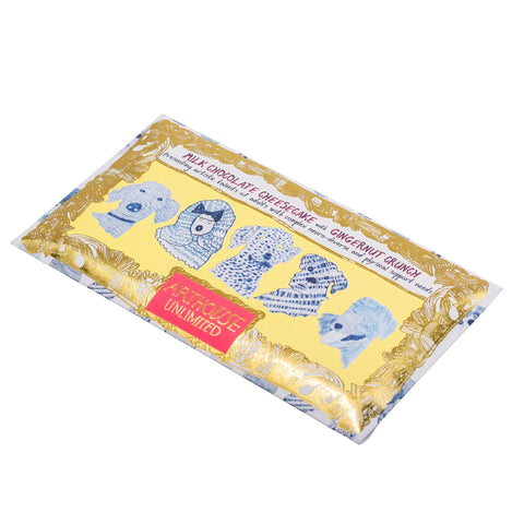 Pack of chocolate bars with dog illustrations on a white background
