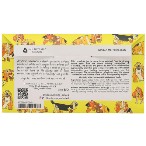 Arthouse Unlimited - Happy Hounds, Silky Milky White Bar Chocolate with Madagascan Vanilla 85g