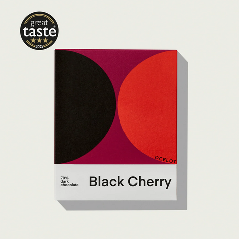 black cherry 70% dark chocolate on white background