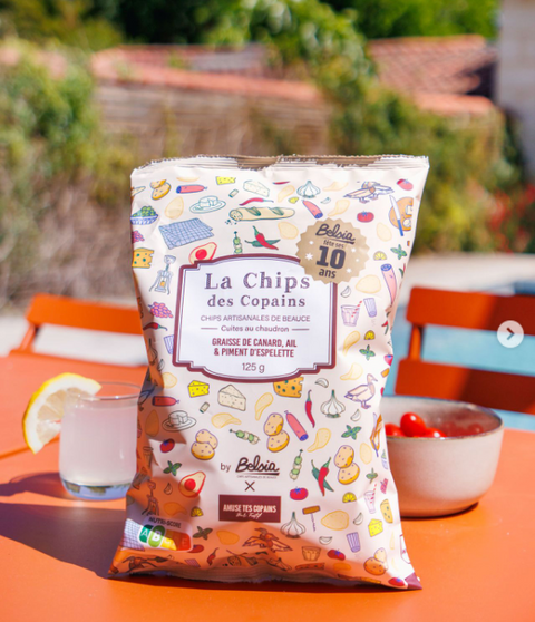 bag of french duck flavoured crisps on a table