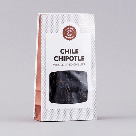 Package of Chile Chipotle whole dried chilies with visible brand logo on a gray background