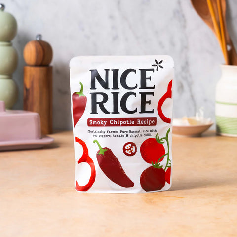 red and white pouch of chipotle rice
