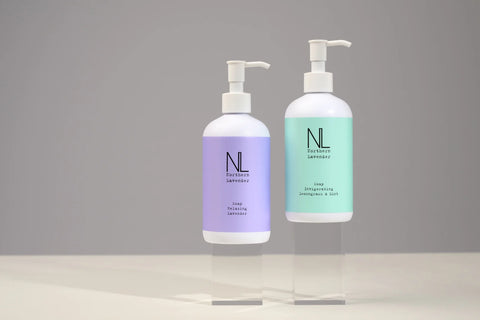 two northern lavender hand soaps on grey background