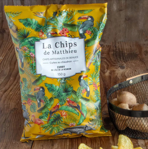 Yellow bag of french curry flavoured crisps