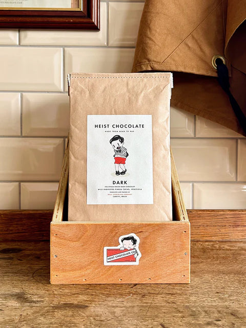 Heist dark chocolate in a wooden box