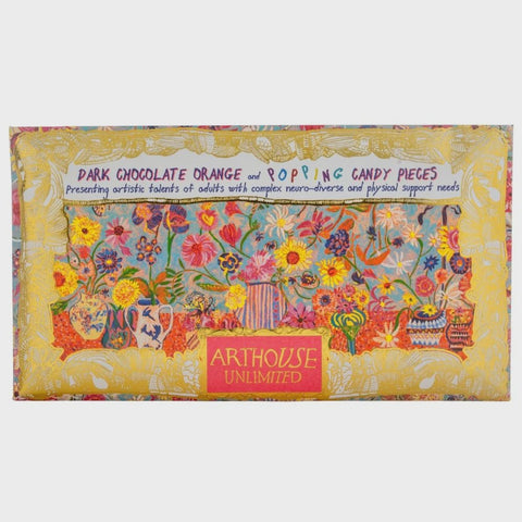 Arthouse Unlimited - Floral Bright, Dark Chocolate Bar with Orange & Popping Candy pieces 85g