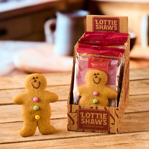gingerbread man packaged on wooden surface