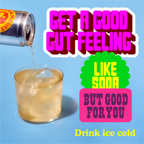 drink being poured into a glass with text promoting a healthy alternative on a blue background