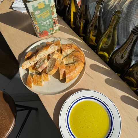 honest toil poured in a plate with bread for dipping