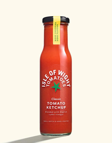 bottle of classic tomato ketchup on white background