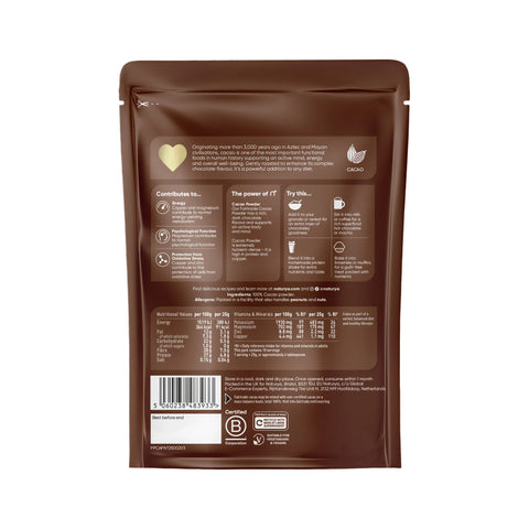 back of the bag of cacao powder
