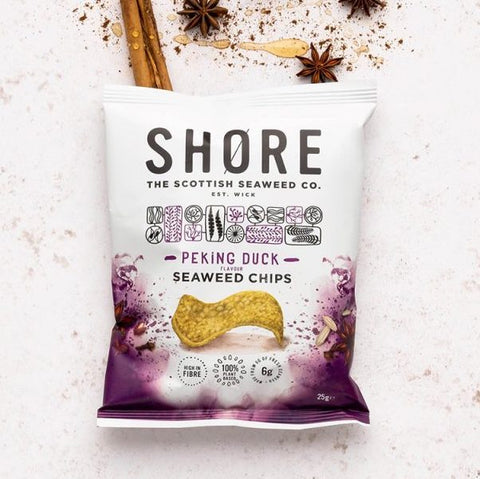 open bag of duck flavoured seaweed crisps