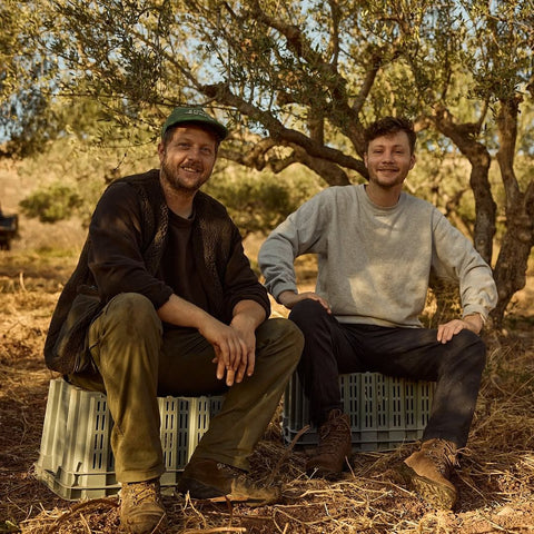 owners of two fields olive oil in an olive field