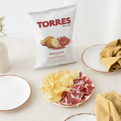 torres iberico ham potato crisps 150g premium potato crisps with rich iberico ham flavour 