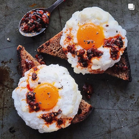 lao gan ma crispy chilli oil on eggs and toast