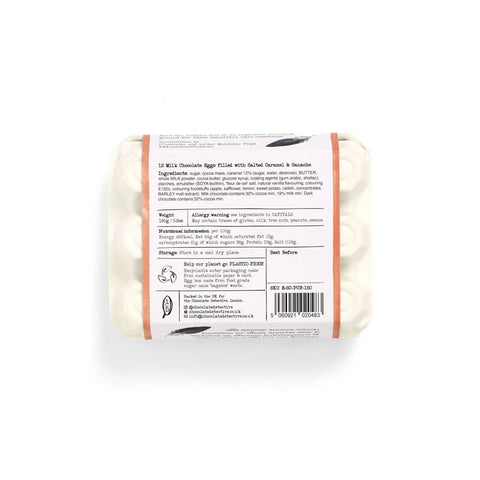 Packaging of milk chocolate eggs with a label on a white background