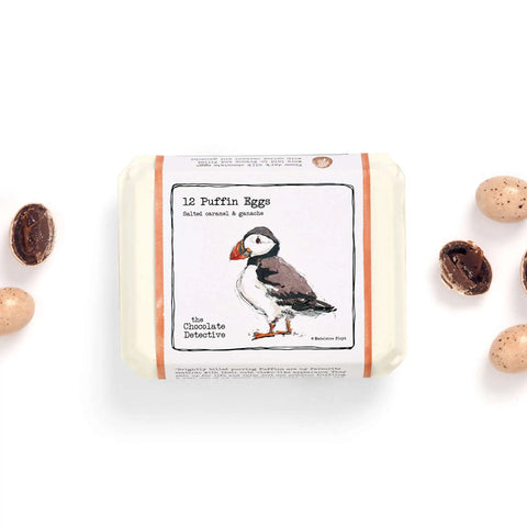 Pack of Puffin Eggs with a puffin illustration on a white background