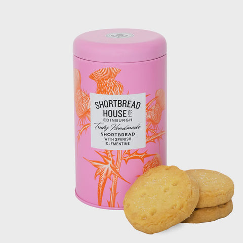 tin of shortbread from shortbread house with biscuits in front