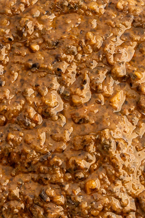 close up of mushroom truffle pasta sauce