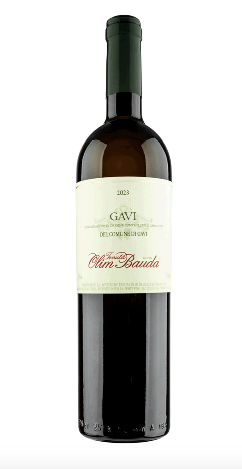 glass bottle of gavi tenuta olim bauda 2023