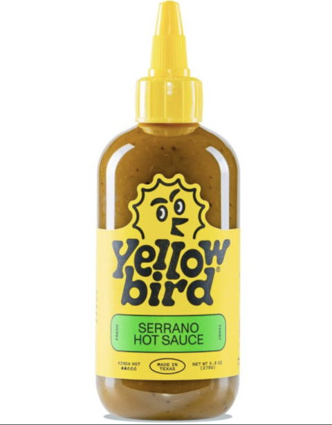 yellowbird pepper hot sauce bottle with bold, natural flavour from ripe yellow peppers, garlic, and citrus. vegan, gluten-free, and all-natural.