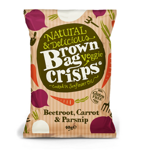 Brown Bag Crisps - Beetroot, Carrot and Parsnip hand-cooked vegetable crisps