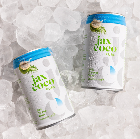 two cans of jax coco coconut water in ice