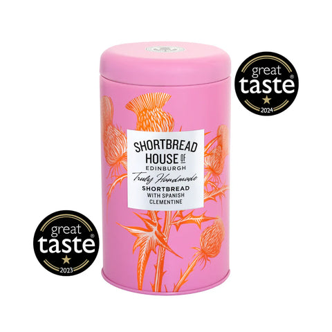 Shortbread house clementine tin with great taste winner stickers around it