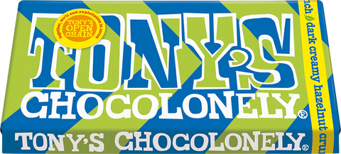 Tony's chococolonely dark creamy hazelnut crunch bar