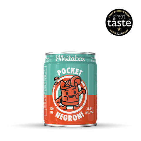 Can of Pocket Negroni with Whitebox branding and Great Taste award on a white background
