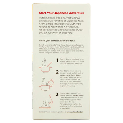 An informational card titled 'Start Your Japanese Adventure' with text and step-by-step illustrations for making Katsu Curry, photographed against a white background.