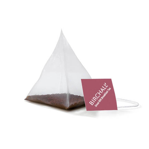 Tea bag with a visible brand label on a white background