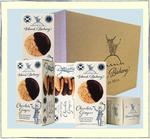 boxes of chocolate gingers on a light blue background