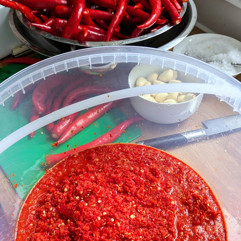 bowl of peppers and sauce