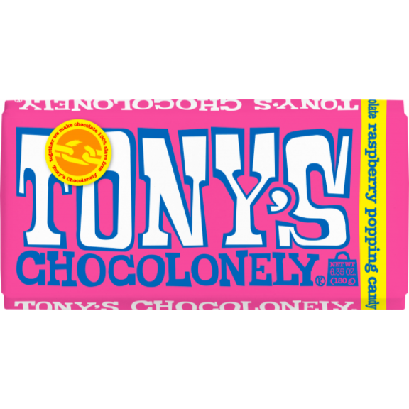 Tony's Chocolonely White Chocolate Raspberry Popping Candy Fairtrade, 180 g